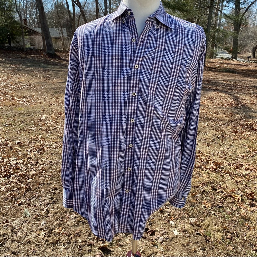 PETER MILLAR BUTTON DOWN SHIRT BLUE WHITE RED PLAID Size XL